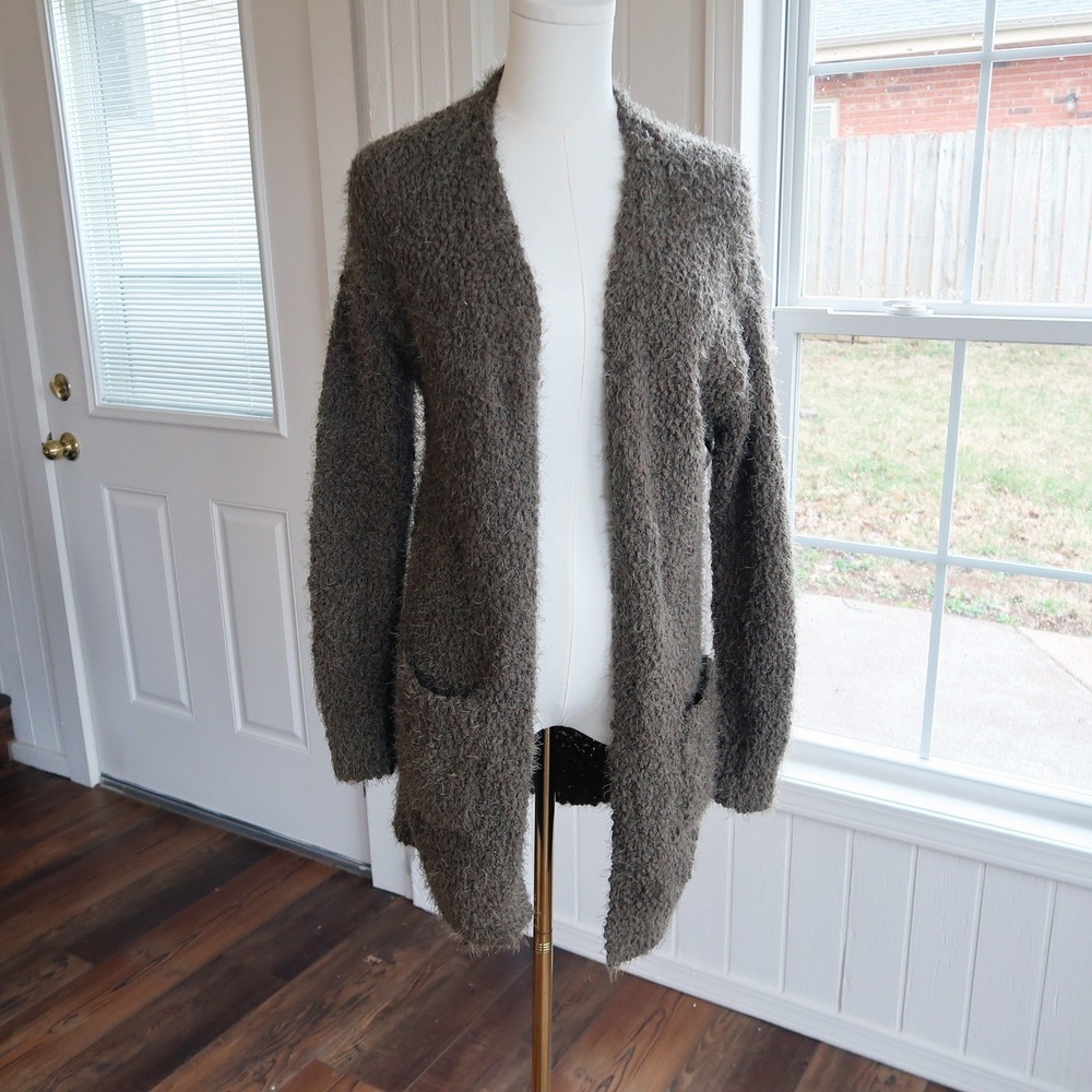 Love Tree Womens Longline Cardigan S Green Fuzzy‎ Knit Sweater Cabincore Earth
